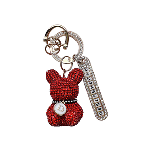 Porte-clés en métal en forme de petit lapin entièrement orné de diamants, pendentif féminin, cadeau - Product Image 1