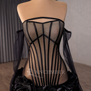 251151 Vestidos de Noche Góticos con Efecto Ombre, para Fiesta Formal, Baile de Graduación, con Cuentas, Apliques, Encaje, Cristales, Largos hasta el Suelo, Corte en A, Cola de Capilla - Product Image 5