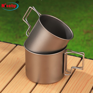 Großhandel Reise becher mit Klapp griff Tragbare Camping Titan Wasser Tasse Geschirr Kaffee Tee Tasse - Product Image 4