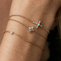 Gemnel nouveautés sterling argent 18k or croix opale diamant cz bracelet