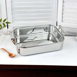 Ventes chaudes, poêle à frire en <span class=keywords><strong>acier</strong></span> inoxydable 18/10 à double poignée, miroir, non revêtue, plateau à poisson, trois couches, pour la maison - Product Image 3