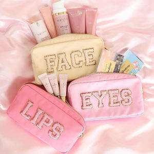 RTS库存尼龙防水个性化闪光大学贴片定制旅游沙滩伴娘生日礼物小化妆包 - Product Image 4