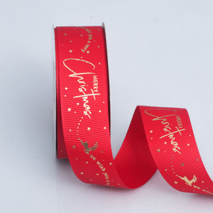 Pita Grosgrain 2.5CM Cetak Foil Emas Terlaris untuk Pohon Natal, Dekorasi Pakaian Natal - Product Image 5