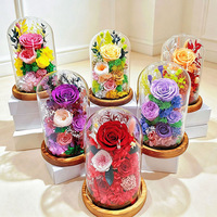AM-PFA63 Ammy Fleurs Éternelles 3 Roses sous Cloche en Verre avec Coffret Cadeau – Cadeau Saint-Valentin Anniversaire