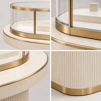 Comptoir de présentation de bijoux de luxe, base en marbre, finition dorée, vitrine en verre, éclairage LED, marque GZowin, personnalisable pour les magasins de détail