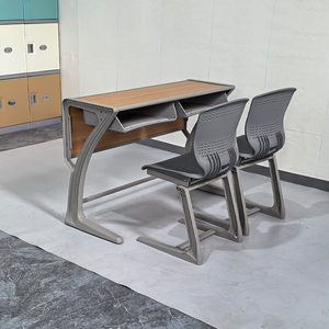 Meubles scolaires <span class=keywords><strong>en</strong></span> <span class=keywords><strong>bois</strong></span> à deux places avec cadre <span class=keywords><strong>en</strong></span> aluminium robuste pour les élèves de plus de 15 ans avec un ensemble de bureau et de chaise durable - Product Image 3