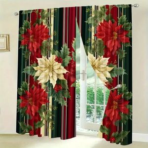 Rideaux de Noël à carreaux rouges et noirs, décorations de fenêtre avec sapin de Noël, cerf, <span class=keywords><strong>renard</strong></span>, flocon de neige, pour chambre à coucher, draperies d'hiver, 2 panneaux personnalisables - Product Image 2