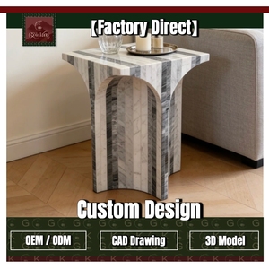 Table d'appoint de salon GOLDKING, blanc, gris, noir, marbre rayé, piétement en arche, OEM ODM, sur mesure, directement de l'usine - Product Image 1