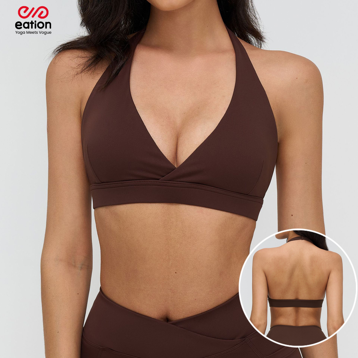 Sports Bra for Women Low V Neck Yoga Top Halter Sport Bra Backless Design Lightweight Removable Padding Gym Fitness Yoga Wear