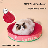 Grattoir pour chat rond extra large en forme de pastèque, en carton ondulé haute densité, avec jouet clochette inclus, pour chats de grande taille