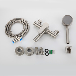 Ensemble de douche en acier inoxydable 304 avec pommeau pluie, mitigeur monocommande encastré chaud/froid, avec tuyau et - Product Image 1