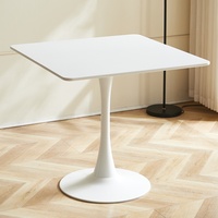 Table à manger moderne en panneaux de fibres de densité moyenne, plateau en bois facile à nettoyer avec cadre métallique stable pour le salon ou la salle à manger