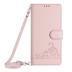 Lanière Photo cadre étui en cuir pochette pour <span class=keywords><strong>Moto</strong></span> G85/G24 4G/G04/E14, pour <span class=keywords><strong>Moto</strong></span> Edge 50 chat imprimé étui portefeuille avec corde - Product Image 2