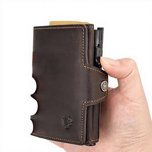 Monedero Corto de Cuero Genuino con Cierre de Broche, Bloqueo RFID para Tarjetas de Crédito, Monedero Unisex de Moda con Cremallera de Cuero Crazy Horse, Multifuncional - Product Image 4