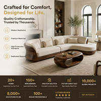 Ensemble de canapés sectionnels modernes en tissu écologique avec cadre en teck de luxe, design incurvé confortable en éponge pour salons et hôtels