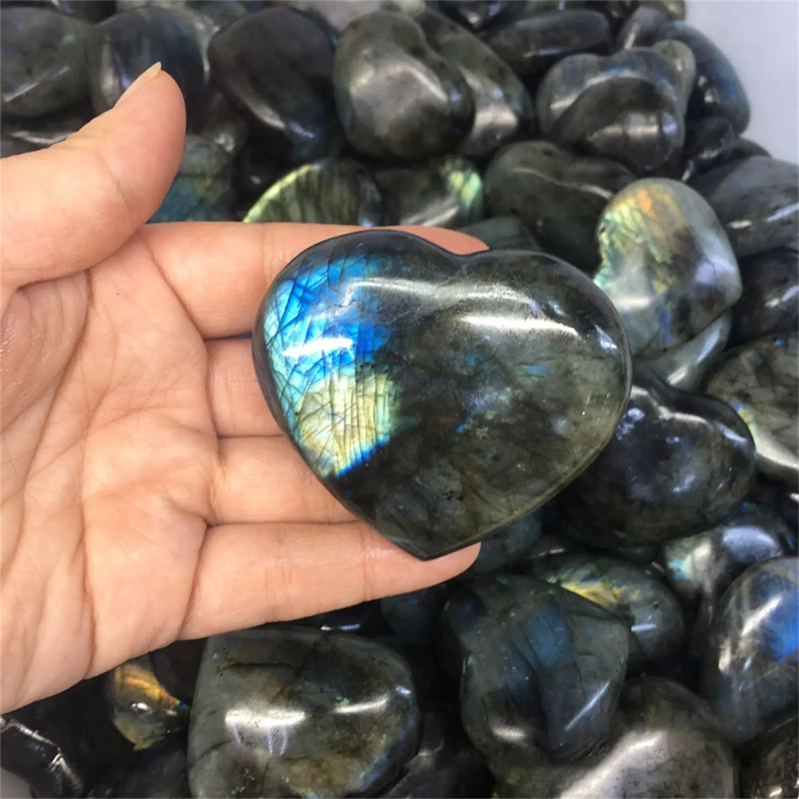 Grosir Kristal Penyembuhan Alami Reiki Batu Permata Mentah Batu Hati Labradorite Biru