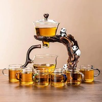 Nouvel ensemble de thé automatique en verre de style panda, design chinois, tasses de luxe, théière magnétique – Idéal pour les amateurs de thé et la préparation de thé au bureau