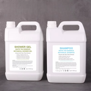 GlobeLink – Lot de produits hôteliers haute capacité 5L, parfum thé blanc : Lait corporel hydratant, shampoing et gel douche - Product Image 1
