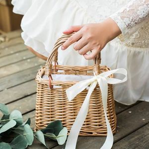 <b>Wicker</b> Tote Bag Solid Color Cotton Lining Women's Summer <b>Basket</b> Handbag - Product Image 2