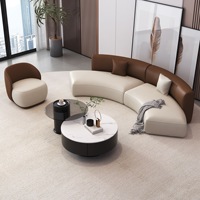 Ensemble de canapés de bureau modernes en cuir Leathaire, personnalisables, en forme d'arc, luxueux et élégants, pour salle de réunion d'affaires, avec structure en bois de larch