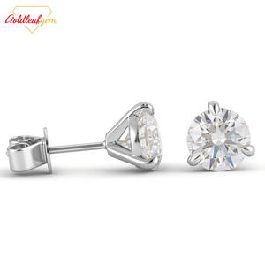 Boucles d'oreilles en or blanc 9 carats Goldleafgem avec diamants de laboratoire taille brillant DEF VS VVS, boucles d'oreilles clous en diamant cultivé plaqué or - Product Image 5