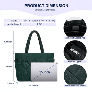 Sac fourre-tout matelassé pour femme en nylon, résistant à l'eau, avec fermeture éclair, broderie décorative - Product Image 4