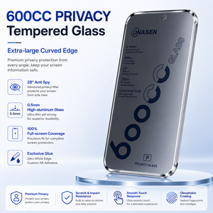 Protector de Pantalla de Privacidad Anti-Espía de 600CC para iPhone, Cristal Templado con Bordes Curvos - Product Image 1