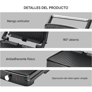 Plancha Eléctrica Antiadherente de PTFE con Apertura de 180°, Placa de Cocción Doble Desmontable, 1500W, Digital, Sin Humo, de Acero Inoxidable - Product Image 3