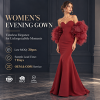 Robe de soirée sirène rouge bordeaux sur mesure OEM, sans bretelles, décolleté cœur, avec fleurs 3D en organza, pour marques à marque privée