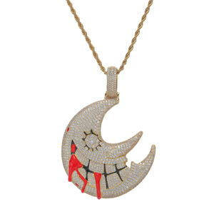 Colgante de luna con dientes sangrantes, joyería hip hop de cobre con incrustaciones de circonita, regalo de Navidad divertido, colgante de luna - Product Image 5