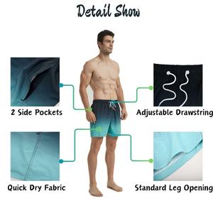 Short de bain pour homme avec logo personnalisé 3D, échantillon gratuit, dégradé, séchage rapide, doublure en mesh avec poches - Product Image 6