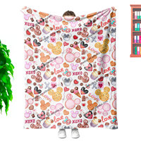 Custom Ontworpen Cartoon Minky House Head Love Xxxoo Koekjes Dubbelzijdig Pluche Gooien Deken Voor Thuis Reizen Valentijnsdag