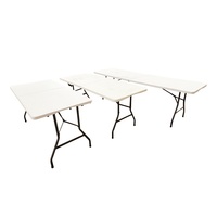 Table pliante en plastique de résine HDPE creuse moulée par soufflage pour l'extérieur, longue table de marché nocturne portable avec chaises, blanche