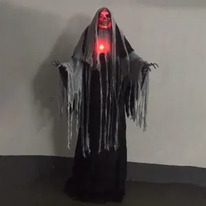 LED animasi Halloween, Dekorasi Prop kerangka hantu menakutkan ukuran hidup Halloween Animatronics Skelton