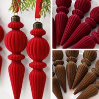 Hiasan Gantung Pohon Natal Mewah Grosir, Set Icicle Berlapis Burgundy, Bola Natal Bentuk Khusus, Ornamen Liburan