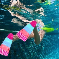 Palmes de natation souples à poche intégrale avec motif bleu dégradé, palmes courtes flexibles pour l'entraînement en piscine et la plongée en apnée décontractée sur la plage