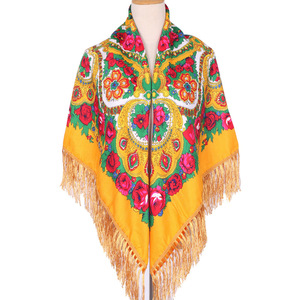 Vente en gros 2024 dernier châle à fleurs ukrainien 43 "carré traditionnel rétro Style russe imprimé femmes Bubushka Floral écharpe - Product Image 4