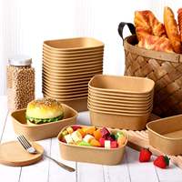 Boîte à lunch jetable rectangulaire en kraft blanc de qualité alimentaire avec couvercle en PP, étanche et résistante à la graisse