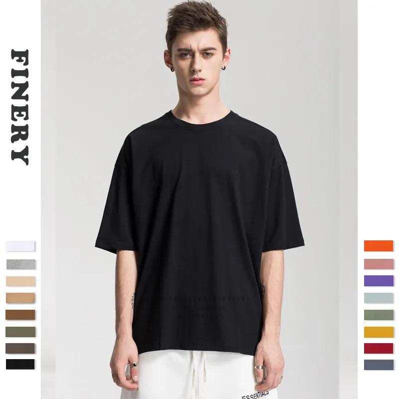 O boyun T shirt erkekler için şık 2024 kişiselleştirilmiş Tshirt çin üretimi prim % 100% pamuk rahat düz desen ile boyalı