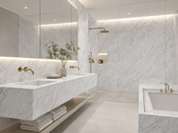 Dalles de marbre Bianco Carrara Venato pour îlots de cuisine, meubles-lavabos de salle de bain, carreaux de sol, panneaux à motifs et vasques en pierre