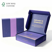Boîte pliante en carton pour colis postaux, impression personnalisée, motif ciel étoilé violet et feuille d'or, emballage cadeau pour cosmétiques et expédition