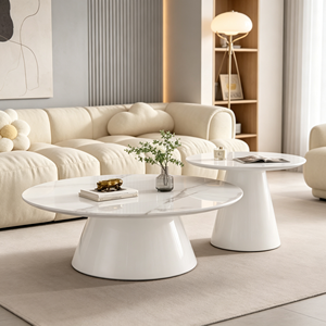 Ensemble de tables basses rondes modernes blanches, plateau en marbre, base solide, luxe léger, meubles multifonctionnels pour salon - Product Image 6