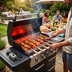Lot de 6 brochettes à engrenages pour barbecue, en acier inoxydable, 470 mm, pour jardin, style traditionnel Foukou, vente en gros - Product Image 2