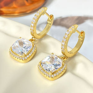 ต่างหูห่วงประดับเพชรซีกอนทรงสี่เหลี่ยมชุบทอง 18k แบบขายส่งสำหรับผู้หญิง - Product Image 5