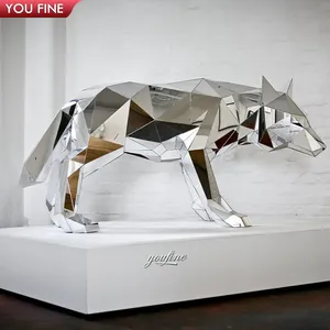 Large Metal Sculptures Outdoor Modern Large Metal Art Geometric Stainless Steel Wolf Statue Sculpture