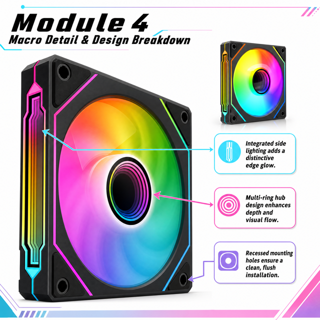 Prism 4 PRO Black Forward Blade EC ARGB 120MM PC Case Fan Temperature Control Infinity Mirror Cooling Fan For Desktop Chassis