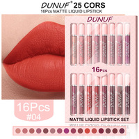 DUNUF Coffrets de Rouge à Lèvres Liquide Mat 16 Couleurs Brillant à Lèvres Imperméable Longue Durée Rouge Sexy Blanc Noir Nude Maquillage