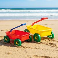 Chariot de plage d'été en plastique à 4 roues avec arrosoir, seau d'eau, fourchette cuillère moule jouets de sable d'extérieur pour enfants