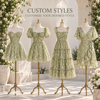 Mini-robe personnalisée pour femme en dentelle et maille, broderie florale, col licou, corsage style corset, ourlet festonné, coupe trapèze, pour occasions