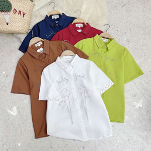 Chemise à manches courtes en modal pour femme, col cranté, style décontracté de bureau, haut uni, style formel, manches raglan, coupe classique - Product Image 5